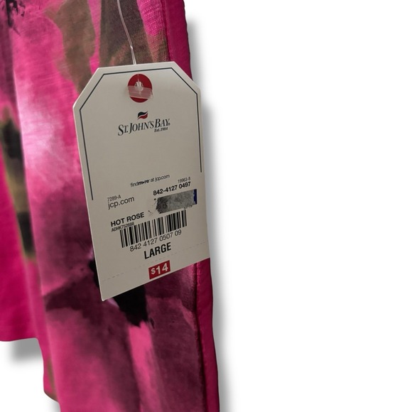 NWT St. John's Bay Women's Basic V Neck Floral Print T Shirt Pink Size L 20x26 - Picture 4 of 5